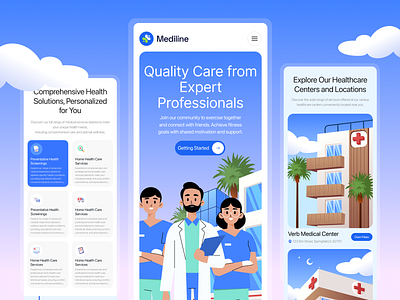 Medline - Healthcare Website Design 2d illustration app branding design doctor landing page graphic design healthcare healthcare app homepage hospital illustraion app illustration illustration landing page landing page medical illustration mobile responsive product design trend ui vector