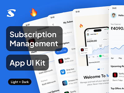 Subsaver - Subscription Management App UI Kit app besiness app design free ui kit management app management app ui subscription subscription management app subscription manager ui kit