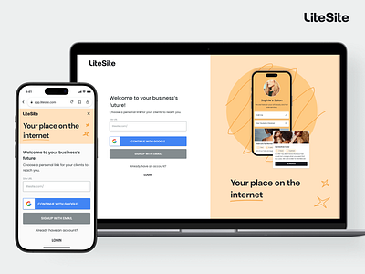 Litesite - Login account branding continue design desktop email google login mobile mobilefirst onboarding responsive saas signin signup ui url ux web