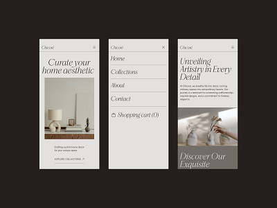 Mobile views for home decor brand website branding decor design figma graphic design interior layout ui uxui webdesign website