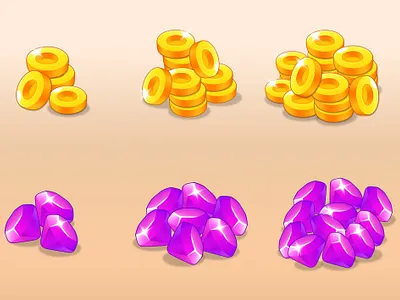 Casual Game Gems & Coins Set coins set design elements game game coins treasure game illustrations game interface game interfgace game ui gems gems set gold coins shop