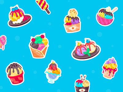 Ice Cream Stickers blue chocolate cone cool design dessert flat design ice ice cream stickers icecream illustrator pattern pink popsicles sticker summer sweet sweet treat treat vector