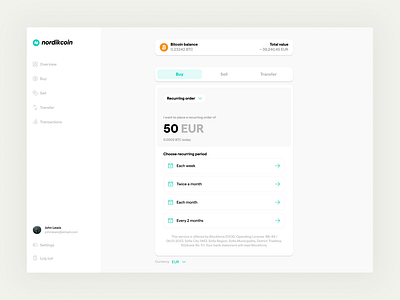 Recurring purchase for Bitcoin bitcoin buy crypto cryptocurrency dashboard date desktop frequency order payment product design recurring timeline ui