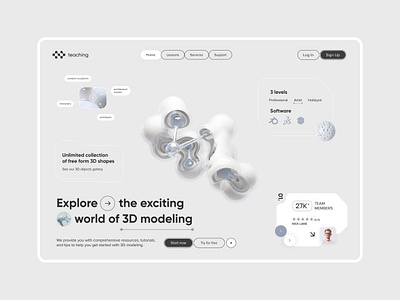 3D modeling learning 3d 3d animation 3d collections 3d design 3d modeling 3d tool animation character complex landing page learning objects research teaching ui unique design ux vision web page website
