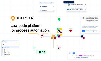 Aurachain Low Code platform interfaces low code product design saas ui ux web platform