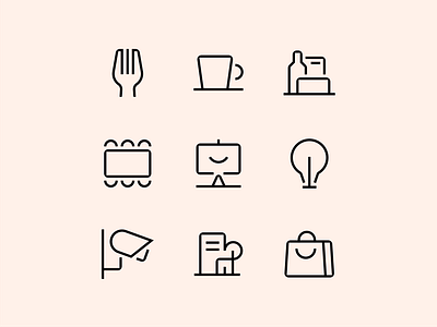 Wayfinding Iconography | Odido branding coffee icon design food icon graphic design icon designer icon dev icon development icon set iconography icons illustration illustrator line icon odido office icon rebranding vector wayfinding wayfinding icons