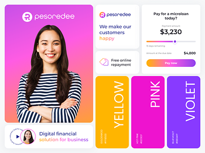 Interface elements of the microloan platform Pesoredee | Lepshey asian asian fintech branding calculator concept digital finance fintech interface interface design loan logo logotype product product design startup ui ux uxui web design