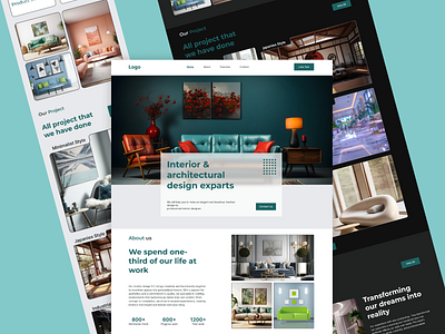 Interior design landing page ui (Dark mood & Responsive Page) clean design landing page responsive design ui ui design ux ux design web design