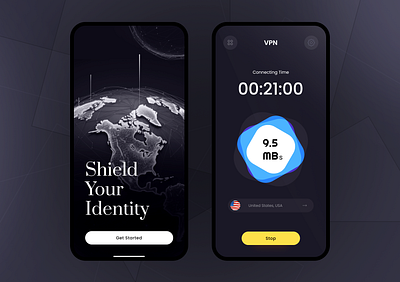 Smart VPN app design ui ux ai app application branding dark internet markeeting money products sales screens theme uiux vpn