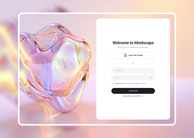 Sign up form ai clean light log in meditation midjourney registration sign up simple design ui wellness