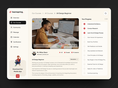 Online Course, E-Learning Platform, Course Progress and Tracker courses e learning edtech education educational platform learning platform online class online courses online education online learning progress tracker ui design ui ux design web design website design