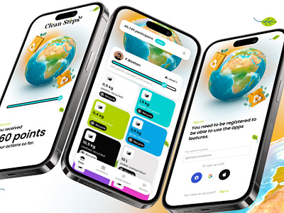 Cleansteps - Mobile app clean eco enviromental interfaces mobile responsive ui ux