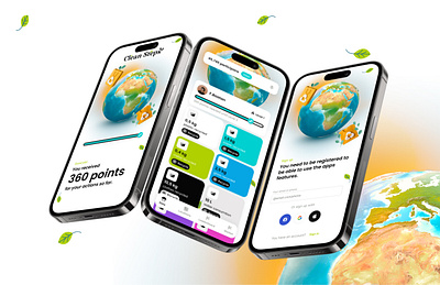 Cleansteps - Mobile app clean eco enviromental interfaces mobile responsive ui ux