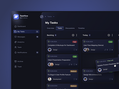 Taskflow - Kanban Dashboard Design dark mode dashboard kanban light effect logo sprint design task management ui ui design ui ux design