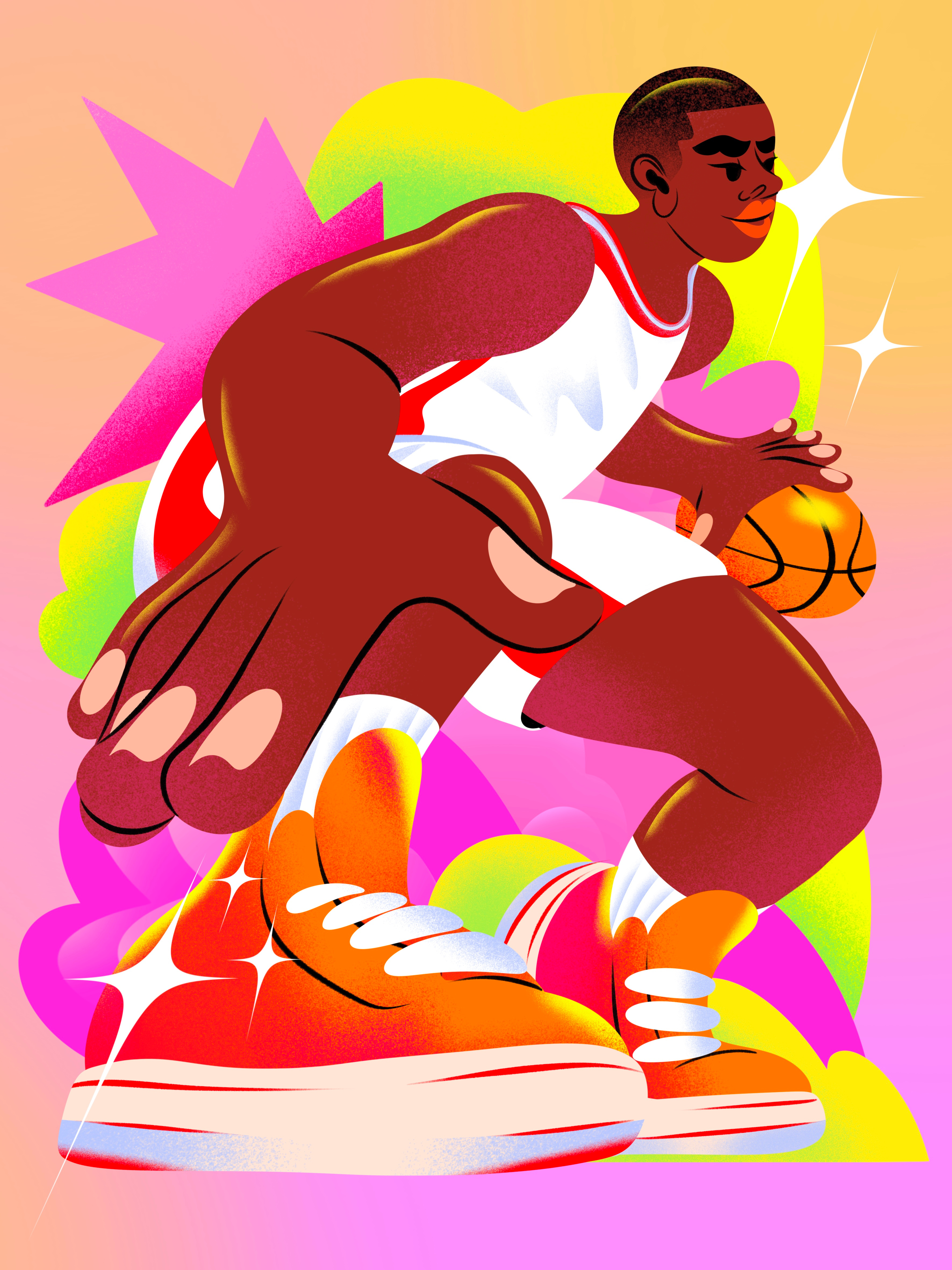 Basketball basketball colorful colourful grain green illustration illustrator pink procreate sport sport illustration stars