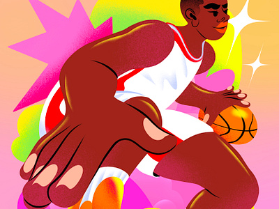 Basketball basketball colorful colourful grain green illustration illustrator pink procreate sport sport illustration stars