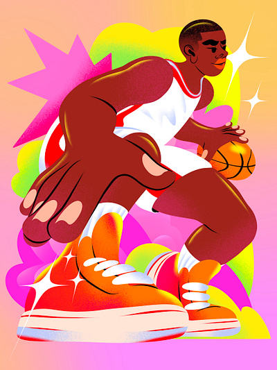 Basketball basketball colorful colourful grain green illustration illustrator pink procreate sport sport illustration stars