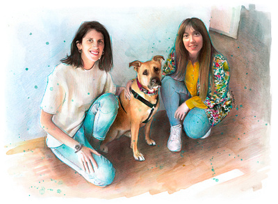 Women and dog family portrait drawing dogdrawing dogportrait familydrawing familyportrait mentiradeloro pencil portrait watercolor watercolour womendrawing womenportrait