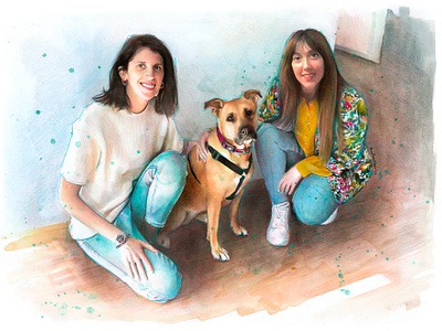 Women and dog family portrait drawing dogdrawing dogportrait familydrawing familyportrait mentiradeloro pencil portrait watercolor watercolour womendrawing womenportrait