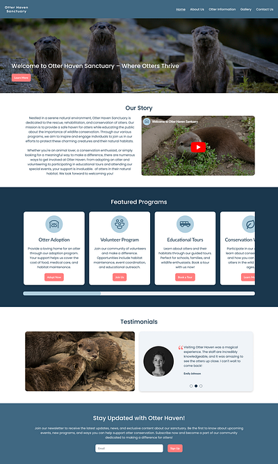 Otter Haven Sanctuary about us page carousel homepage homepage design mobile responsive otters team page testimonials