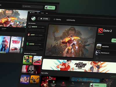 steam platform redesign game gaming platform gaming ui illustration landingpage rredesign ui ux