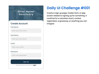 Daily UI Challenge #001 - Sign Up Page challenge 1 daily ui challege field forms otters sign up sign up mobile sign up page ui challenge
