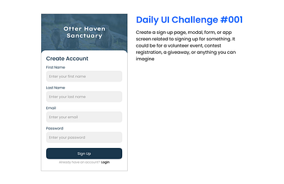 Daily UI Challenge #001 - Sign Up Page challenge 1 daily ui challege field forms otters sign up sign up mobile sign up page ui challenge