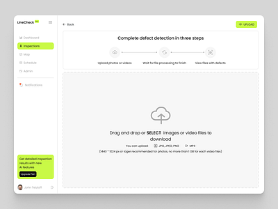 Upload screen for Powerline Monitoring System desktop download green lignht monitoring powerline ui uiux upload ux uxdesign web design