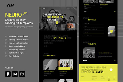 NEURO - Creative Agency Web UI Kit creative web dark ui dark yellow ui landing kit minimalist web template modern web responsive web typography web web agency template xd