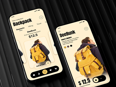 Hike Ready: Your Ultimate Backpack Shopping App UI adventure bag app app ui backpack mobile app bag app ui checkout screen ui design agency ecommerce app ui indian design agency mobile app ui ux