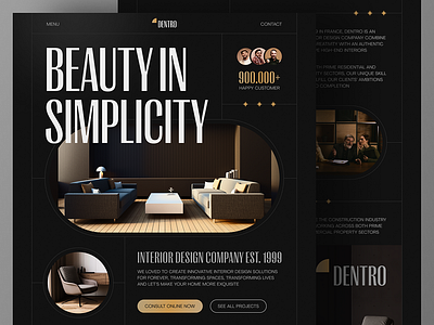 Dentro - Interior Design Landing Page Website branding design figma illustration motion graphics ui