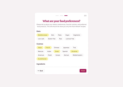 Food Preferences Form cooking design food form form design health healthy lifestyle ui user preferences ux web design wellness