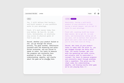 AI Copilot Text Editor: Content Creator ai app co pilot content copilot creator desktop editor machine minimal mono product product design text typewriter ui write