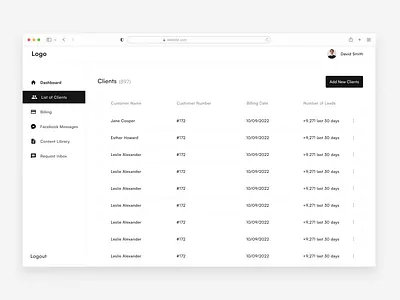 Clients List - Dashboard Design black dashboard design design concept ui ux web application white