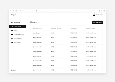 Clients List - Dashboard Design black dashboard design design concept ui ux web application white
