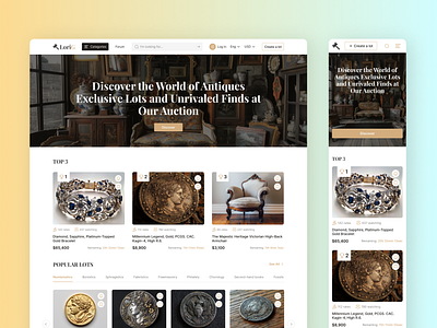 Platform for antiques auction - Home page antiqueauction antiquesales auctionplatform auctionui auctionwebsite design digitalmarketplace ecommerce interface onlineauction product design techinauctions ui ux