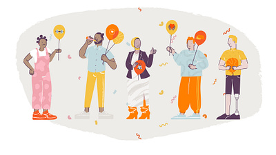 Celebration balons branding character design diversity graphic design illustration justeat vector