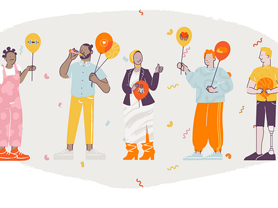 Celebration balons branding character design diversity graphic design illustration justeat vector