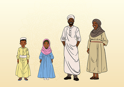 African Arabic Family 2d african design illustration kenyan sketch