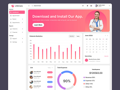 Medical Admin Panel UI Design animation audittrails dasboard dasboard design dataanalytics doctor dashboard financialreports graphic design healthcare healthcare administration hospital insuranceclaims medical medical admin panel new designe patientrecords systemintegration ui usermanagement ux