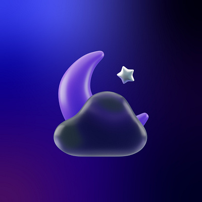 Night Cloudy - 3D Weather Icon 3d 3d icon 3d illustration 3d render blender cloudy glassmorphism icon icon pack illustration night icon ui weather