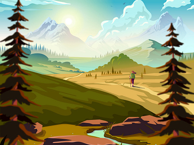 Parallax landscape adobe illustrator background forest hills illustration landscape mountains nature parallax svg vector web