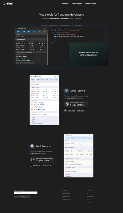 Gimli website redesign bootstrap browser css editor extension front end gimli html tailwind css tools ui ux visual tools web design