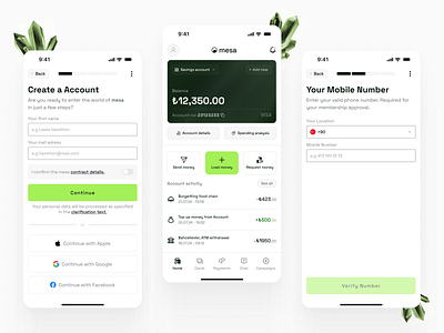 💵 Mesa finance - Mobile App bank app banking app cash credit card financal finance fintech app mobile money transaction ui wallet