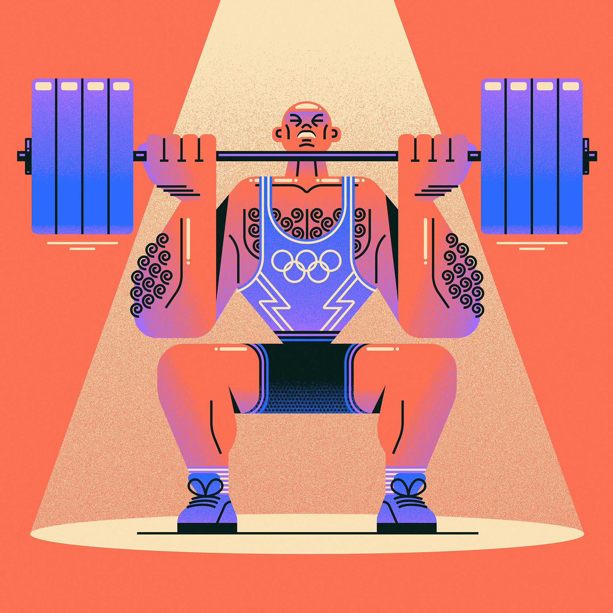 Weightlifter character illustration olympics sport stylised texture vector weightlifting