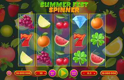 Summer Fest Spinner - slot game design 2d app branding casino design gambling game art game design gaming graphic design illustration logo slot game slots typography ui user interface design ux vector