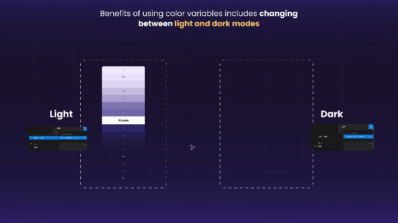 Dark Theme Light Theme Demo with Figma Variables change theme dark theme design system figma color light theme variables