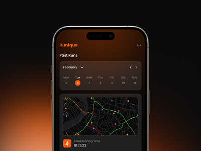 Run Tracker darkmode gym map orange run runtracking sport tracking ui ux