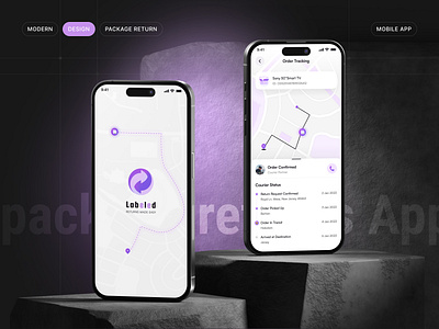 Labeled Returns - logistics Mobile App branding cargo clean delivery app logistics mangement minimal mobile app product tracking return currier shipping app tracking app transportation ui