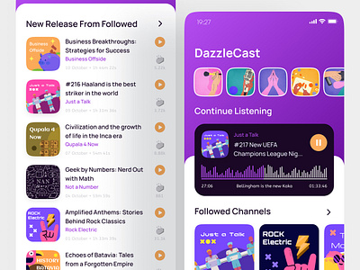 Dazzlecast - HomeScreen #2, Podcast Apps android app design apps apps design brand brand guide branding colorful design figma graphic design illustration ios logo minimalist podcast responsive ui ui design uiux